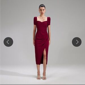Self Portrait Burgundy Stretch Crepe Midi Dress US2/UK6